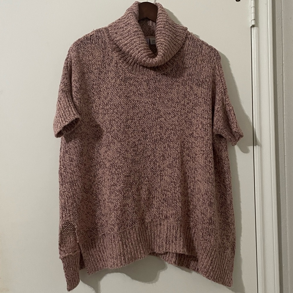 Alya Womens Knit Cowl Neck Sweater Size S/M Pink Short Sleeve Pullover